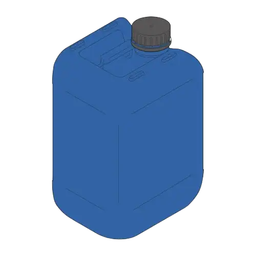 Kétdimenziós műanyag kannás tároló, kék színű, zárható fedéllel.